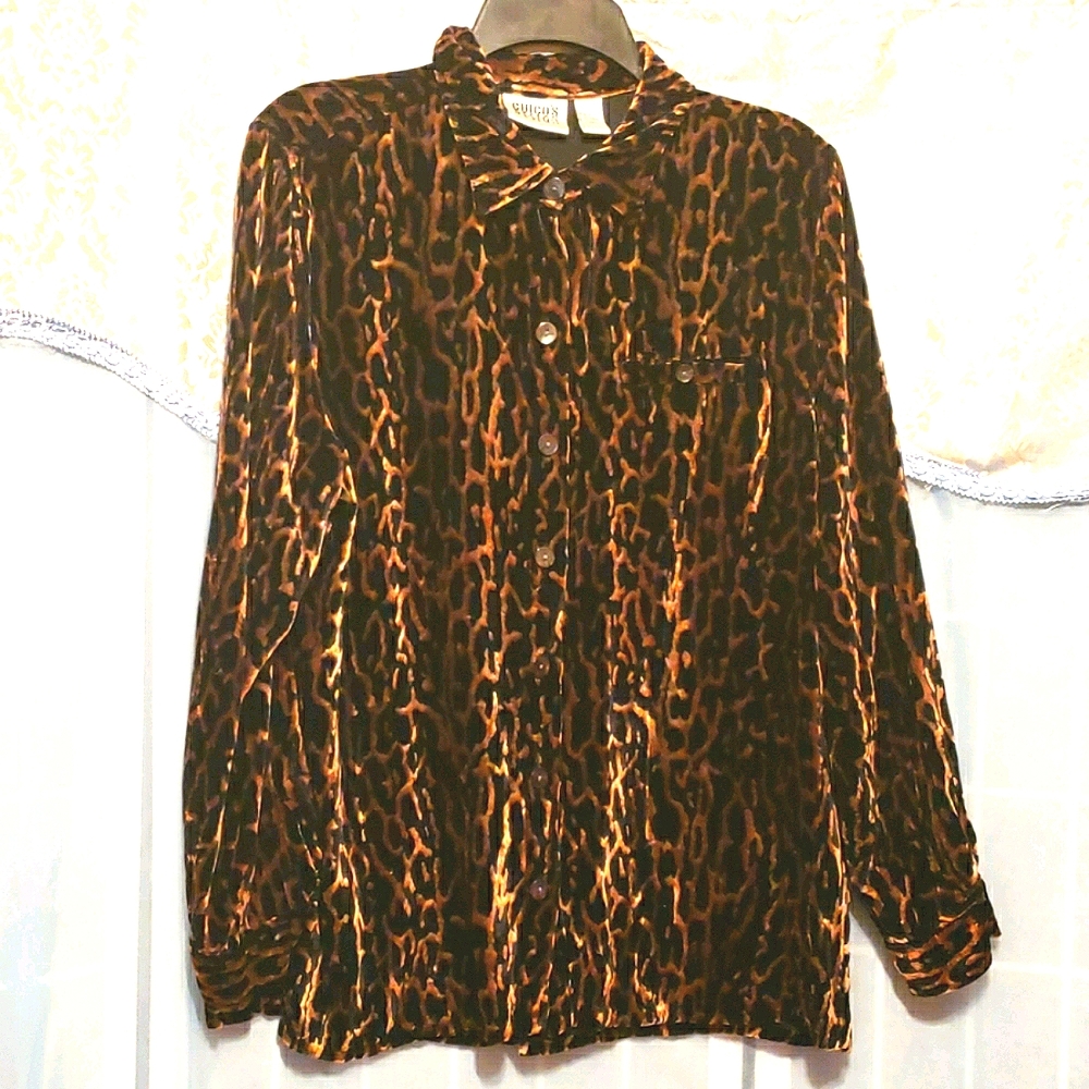CHICO'S DESIGN VELVET LEOPARD BLOUSE SZ 1